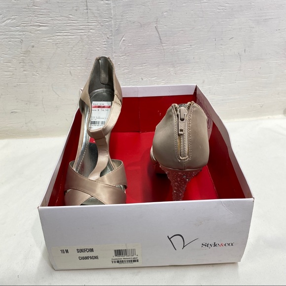 Style & Co Suki Women's Champagne Open Toe Platform Heels Size 10 - Picture 14 of 16